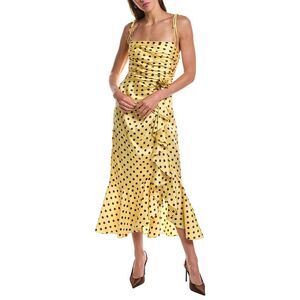 Cinq À Sept Womens  Camille Polka Dot Mireya Midi Dress, Yellow